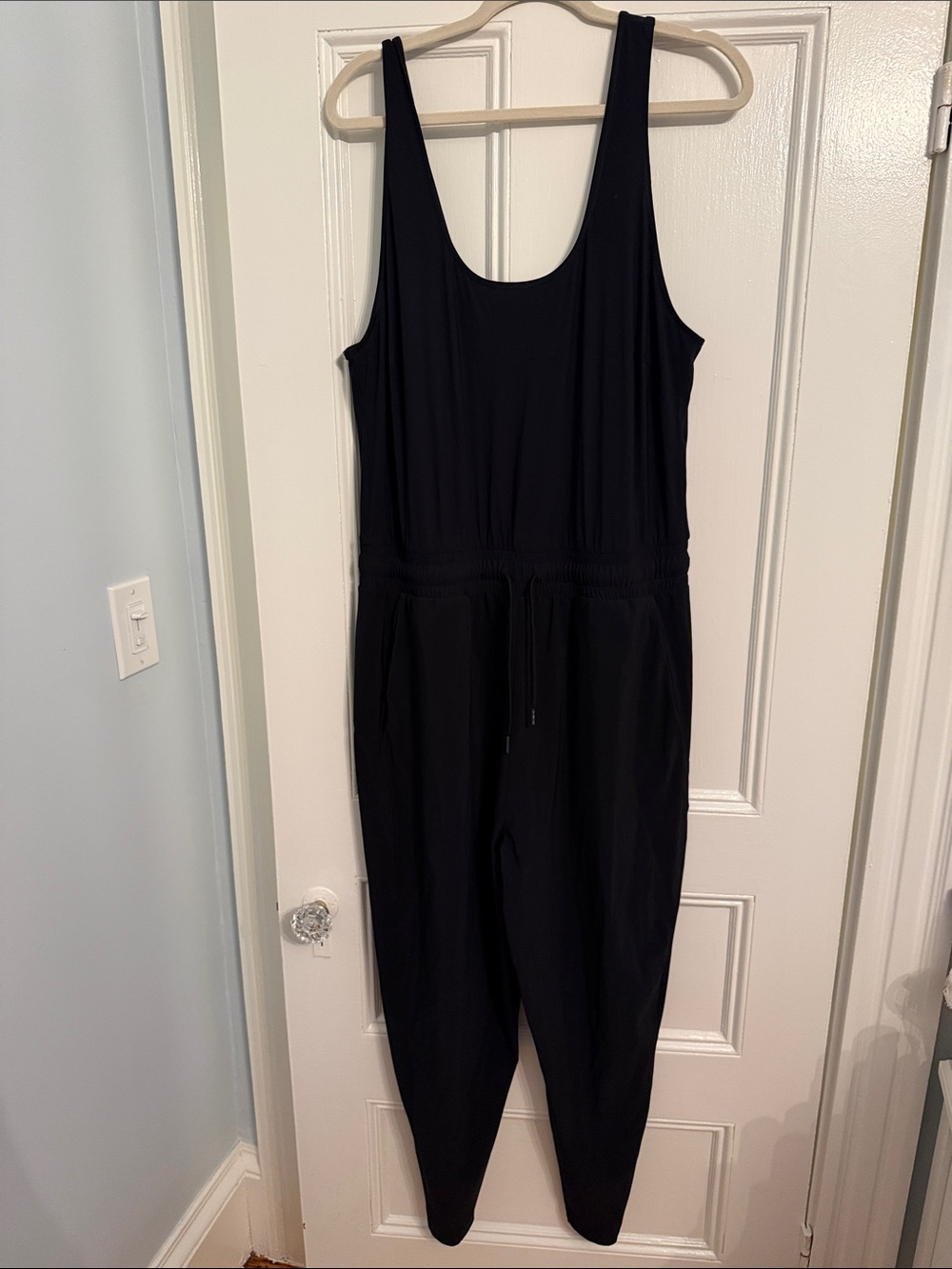 Sweaty Betty Black Women's Sleeveless Jumpsuit sz 14 drawstring waist sporty